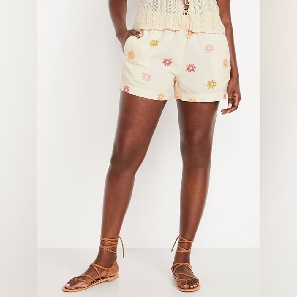 🌼OLD NAVY🌼 NWT Peachy Cream Floral Linen Shirt and Shorts Set, Size XL - Picture 11 of 13